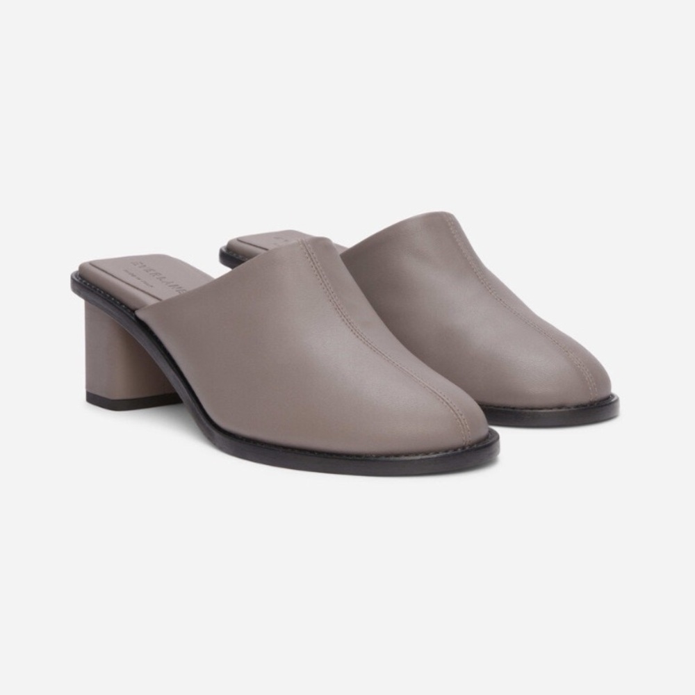 Everlane the Artist Gray Leather Chunky Heeled Mules